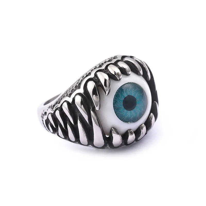 YK New Gothic Rock Versatile Eyeball Creative Cat's Eye Stone Titanium Steel Cast Men's Fashion Jewelry Rings Custom Wholesal