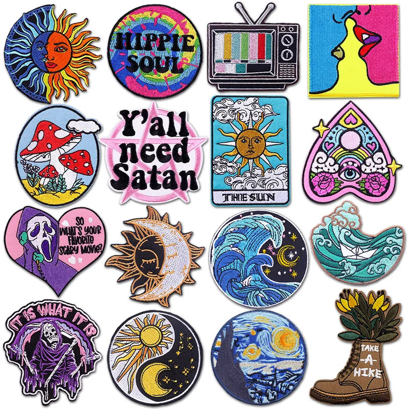 Mushroom Bottle Iron on Patches Embroidered for Clothes Beautiful Die/Hot Cut Border Applique for Heat Jeans