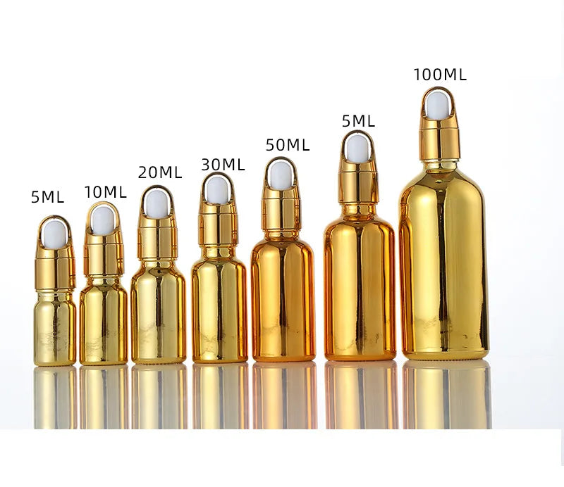 Electroplate Silver Gold Plating Glass Essential Oil Dropper Bottle 10ml 20ml 30ml 50ml 100ml Serum Glass Bottle with Basket 