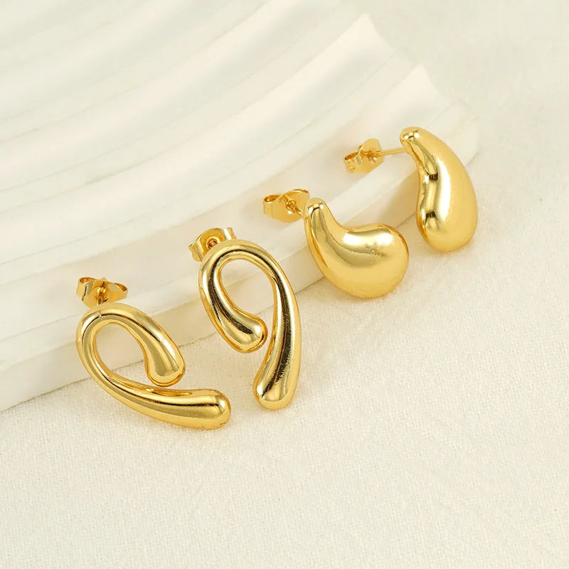 Fashion Trendy Stainless Steel Gold Plate Boho Tear Drop Water Drop Stud Earrings Jewelry for Women