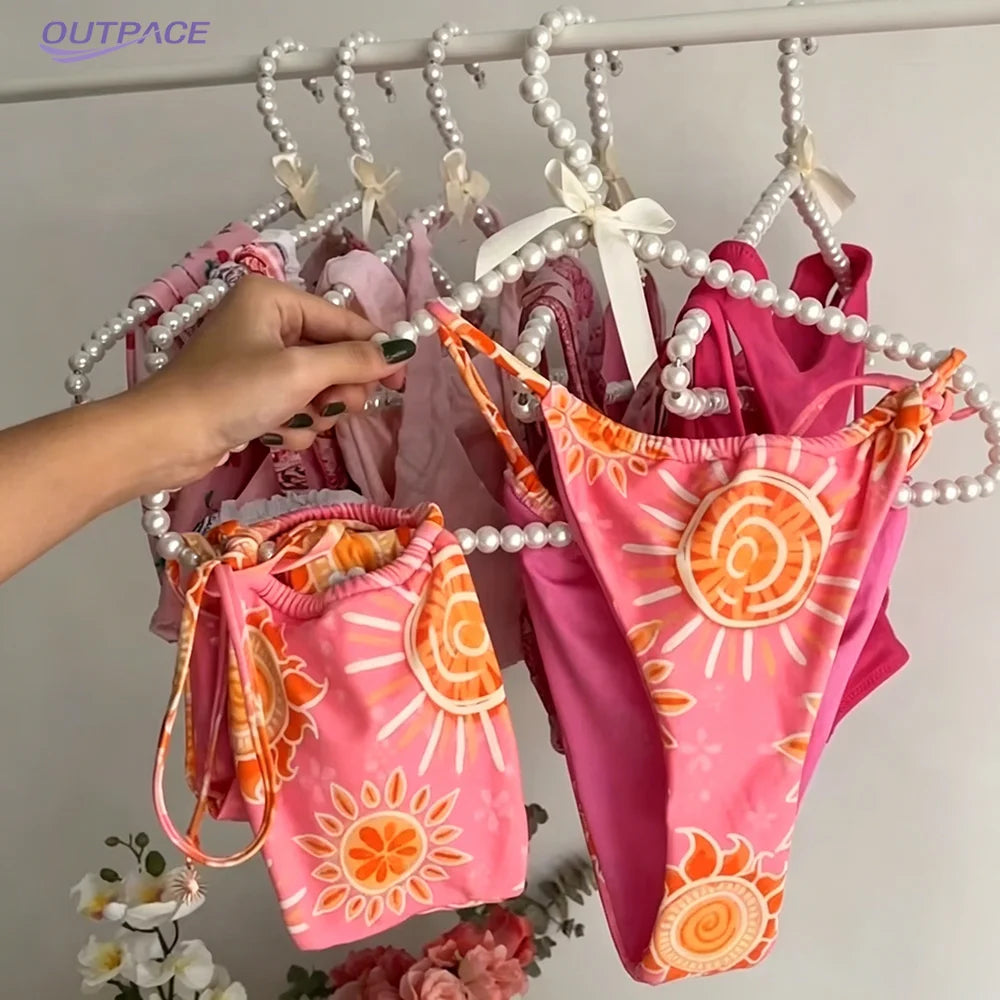 Lace up Bikini Set Bathing Suit Floral Women's Swimwear Triangle Thong Swimsuits Private Label New for Women 2025 Custom Biki