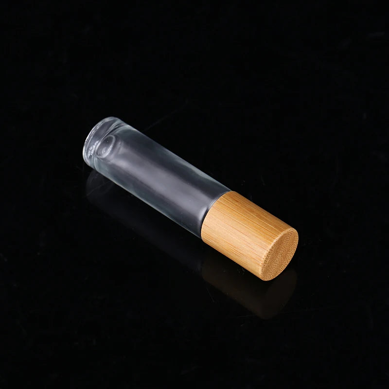 10ml Refillable Roll on Glass Bottle Clear Glass Essential Oil Roller Bottles With Bamboo Cap
