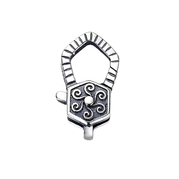 Oxidized Sterling Silver Long-Lasting Black & Silver Finish Artistic Flower Design Enhancer Lock Claps Silver Snap Parrot Cla