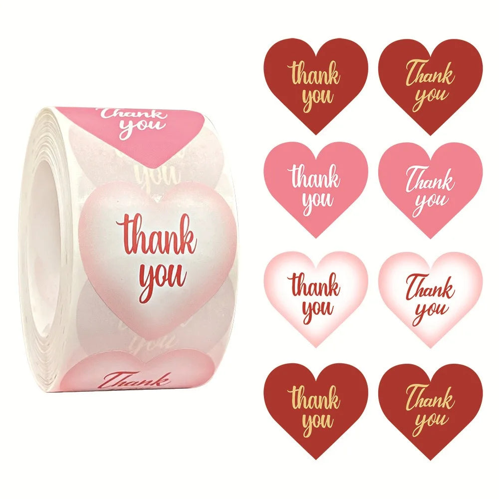 Hot Selling 1.5 Inch 3.8cm Adhesive Pink Red Heart Thank You Gift Package Label Sticker