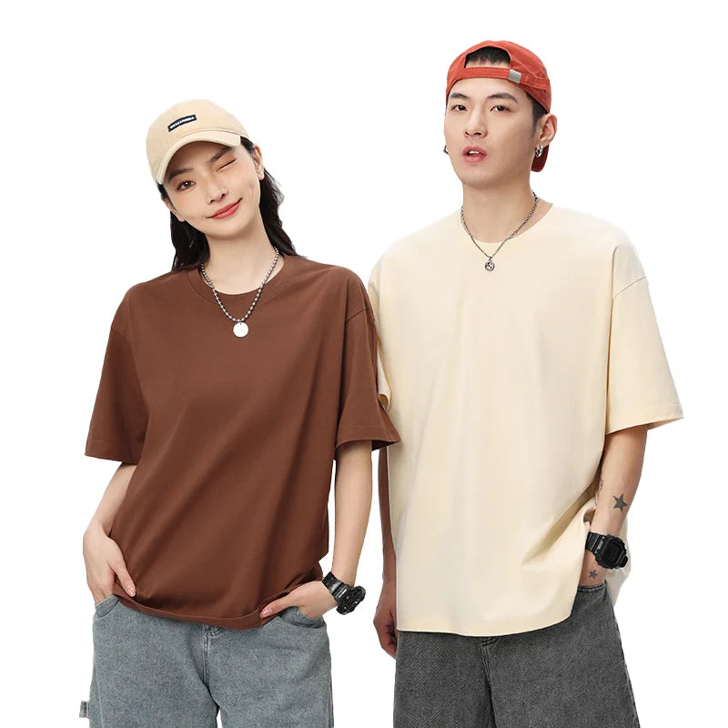 Wholesale 100% Heavyweight Cotton Short Sleeve Solid Color Blank Plain Tshirt Custom Plain Tee T-shirts Men Oversized T Shirt