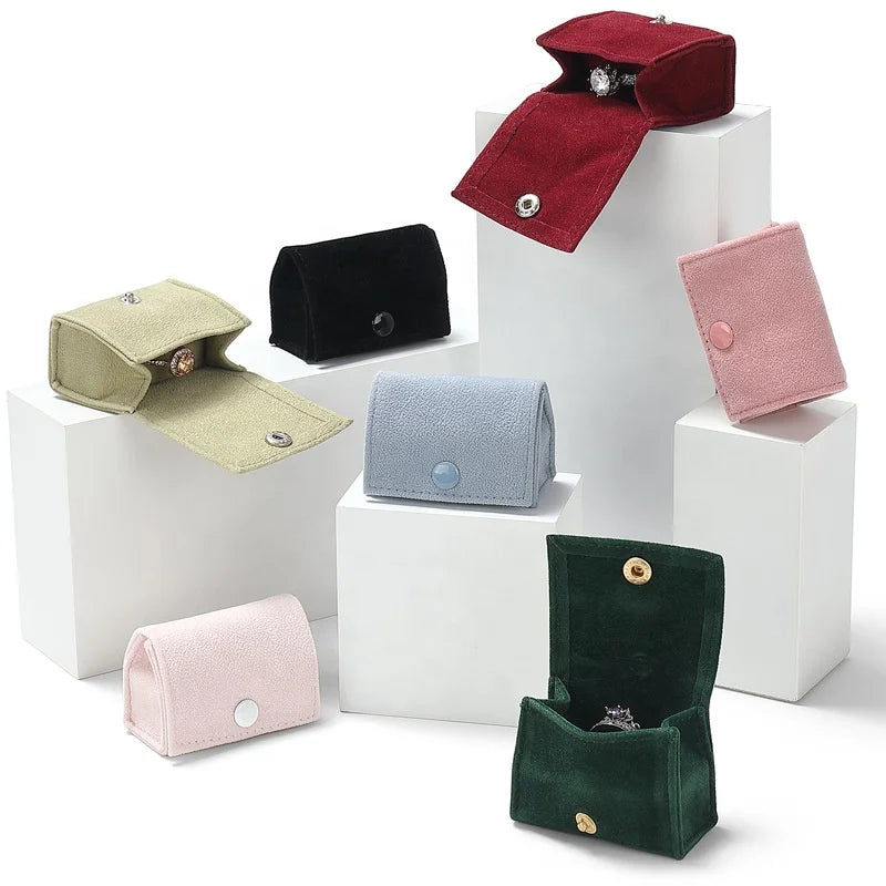 Portable Mini Ring Jewelry Box with Multi-Color Velvet Pouch Soft Storage Display for Traveling Jewelry Packaging