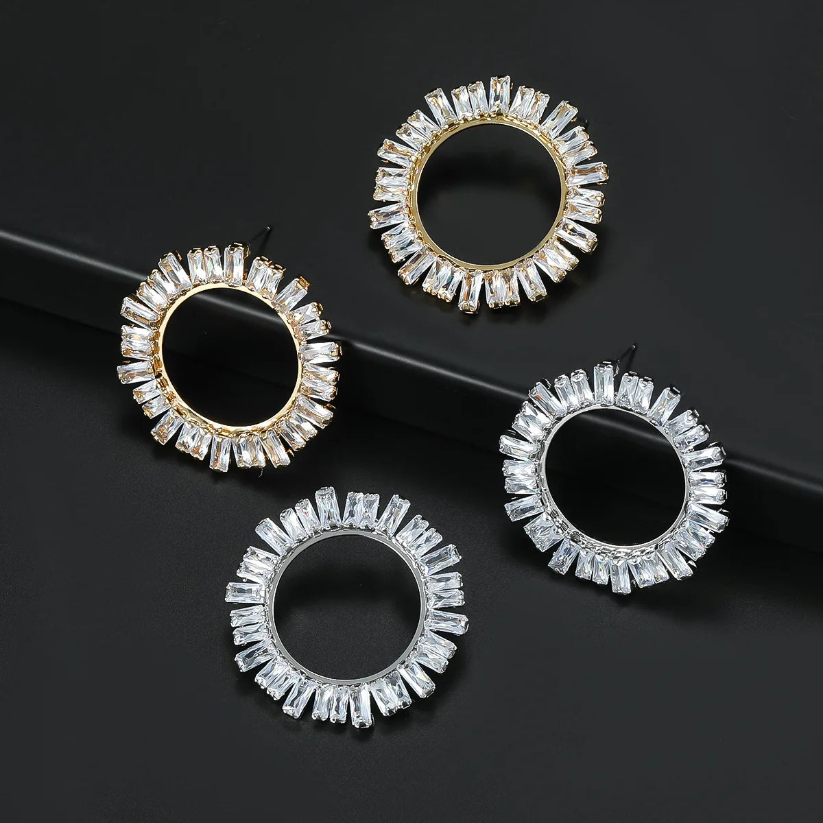 Wholesale Gold Plated Crystal Geometric Earrings Women Shiny Cubic Zirconia CZ Round Drop Earrings Bridal Jewelry