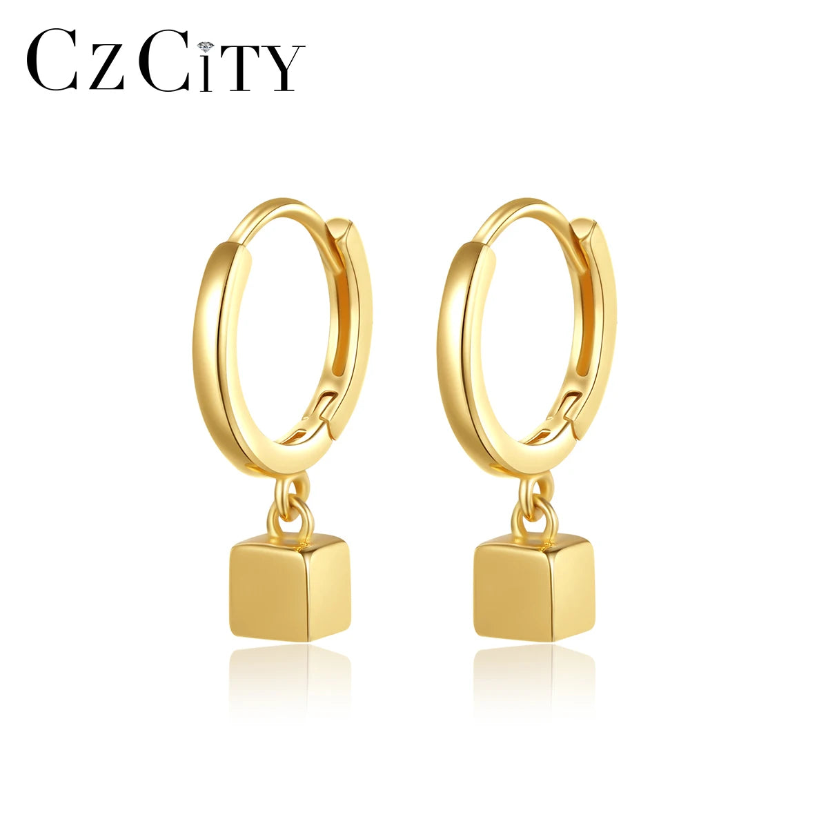 CZCITY Silver Earring Geometric Charm Gold Plated Elegant Drop Designer Lady Dangle New Clip on Earing