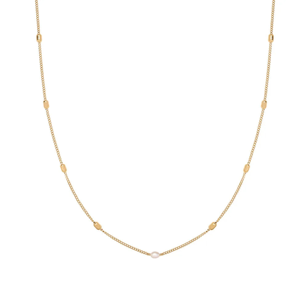 Joolim Jewelry 18K Gold Plated Fresh Water Pearl Dainty Chain Beads Satellite Necklace Stainless Steel Jewelry Wholesale