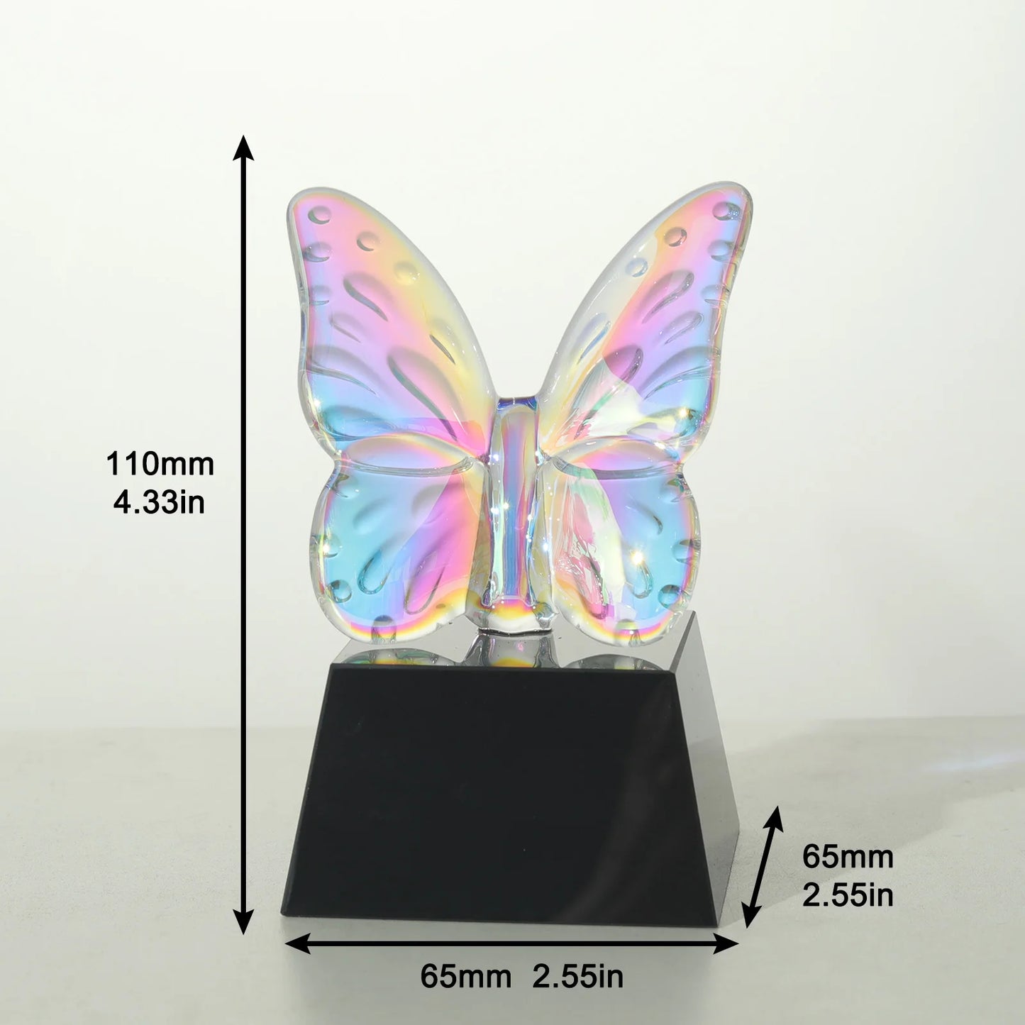High-quality Customized  Small Size Crystal Butterfly Engraved Glass Trophy Awards with Black Base for Souvenir Gifts
