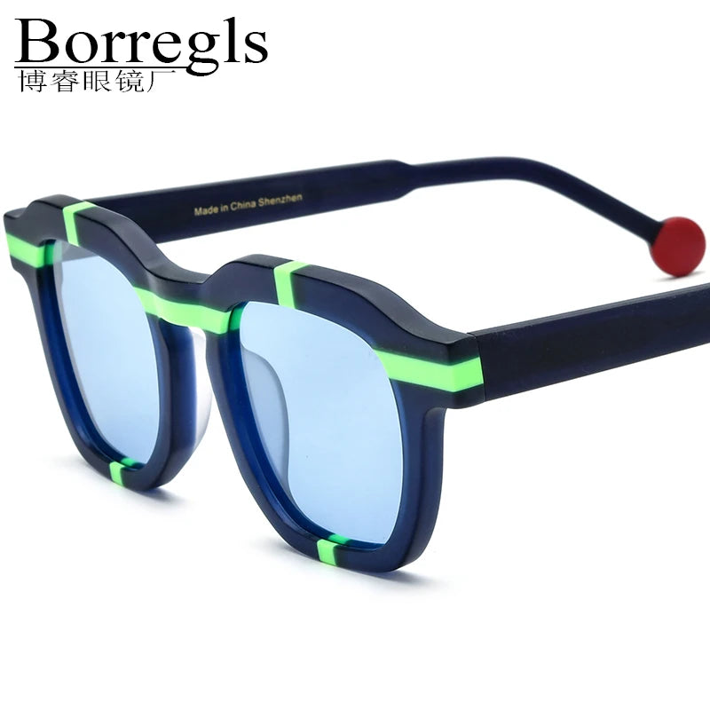 Borregls Matte Acetate Multicolour Polarized Sunglasses Men New Brand Designer Square Sun Glasses Women Mirrored Shades 19363