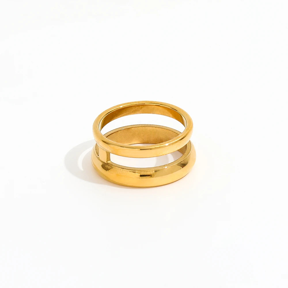 Fenny 18K Gold Plated High End Waterproof&Tarnish Free Simple Double Layer Ring for Women Stainless Steel Wholesale Jewelry
