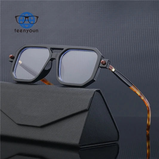 Teenyoun 2024 Men's Sunglasses Double Bridge Square Frame Sun Glasses Thick Frame Glasses Men Wholesale