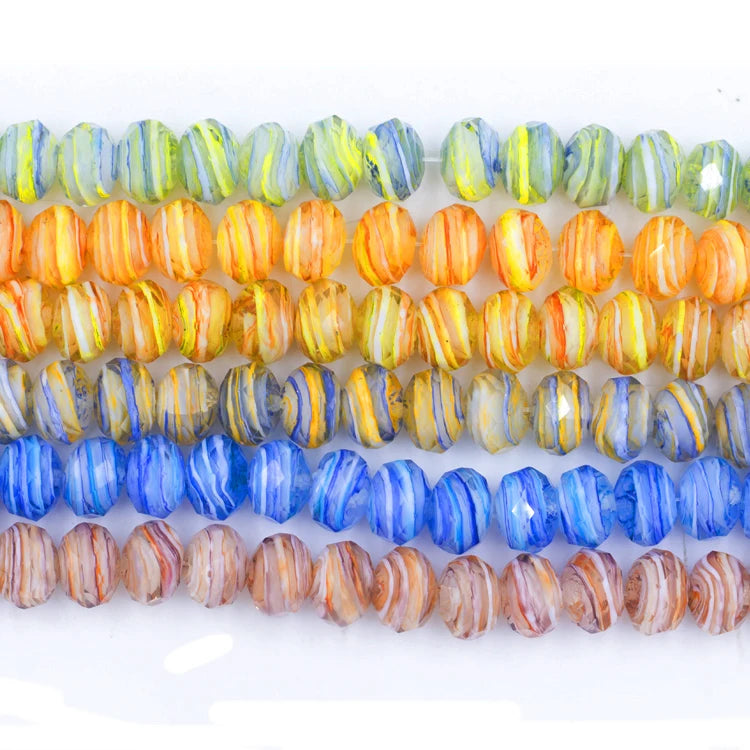 Wholesale Cheap Price High Quality Colorful Flat Round Rondelle Bead 10mm Size Crystal Striped Glass Beads for Jewelry Making