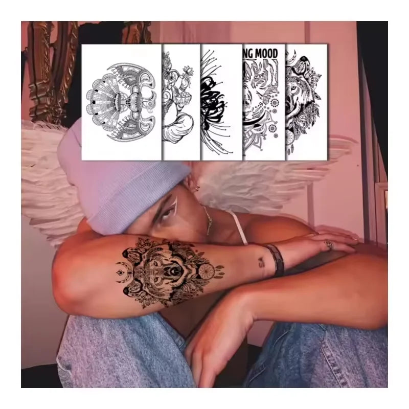 Wholesale Water-proof Non-toxic Egyptian Animal Figures Full Arm False Tattoo Sticker Black Temporary Tattoo Sticker