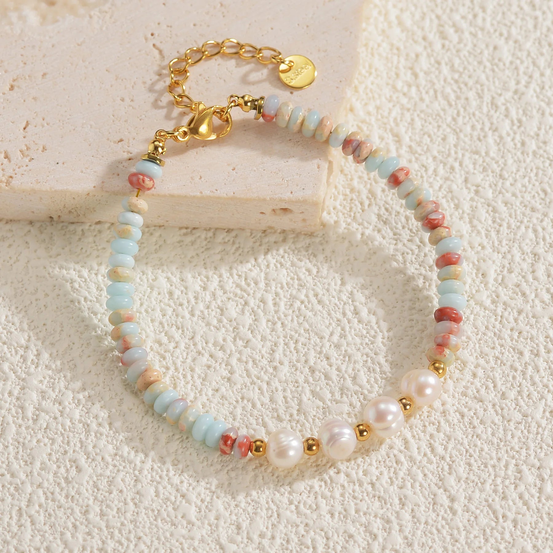 INS Style Literary Retro Natural Stone Freshwater Bohemian Beaded Pearl Bracelet for Girls