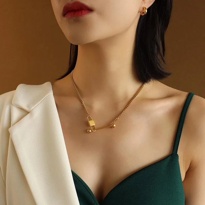 Fashion Stainless Steel Gold-Plated Chain Necklace Trendy Choker Necklace Women's Gift Chain