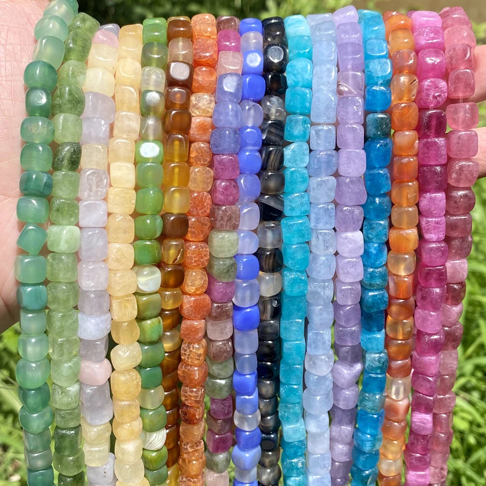 AsVrai U Natural Stone Beads 8mm Square Tourmaline Amazonite Agates Jade Round Bead for Jewelry Making DIY Bracelets Accessor