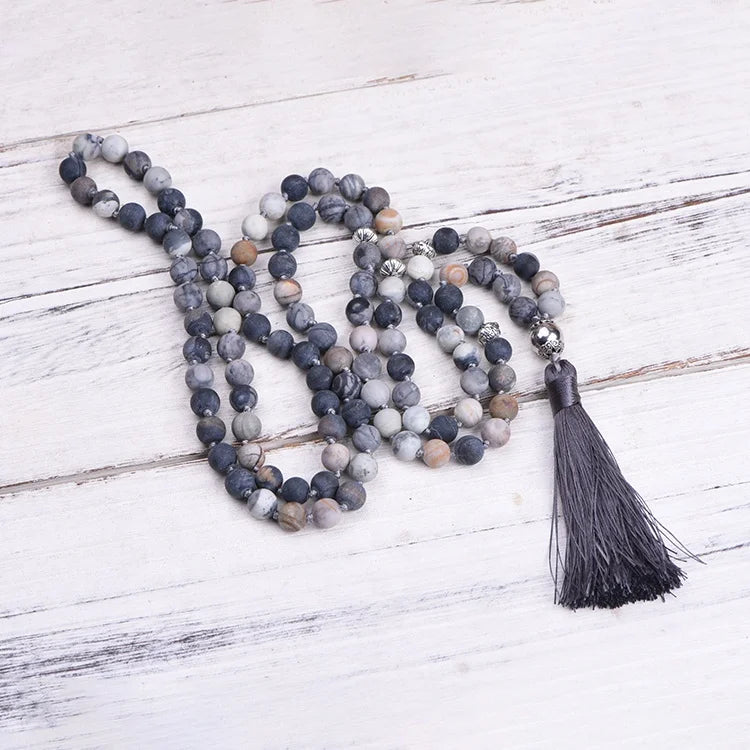 8mm 108 Mala Prayer Beads Necklace Natural Blue Turquoise Stones Natural Gemstone Mala Prayer Beads Necklace