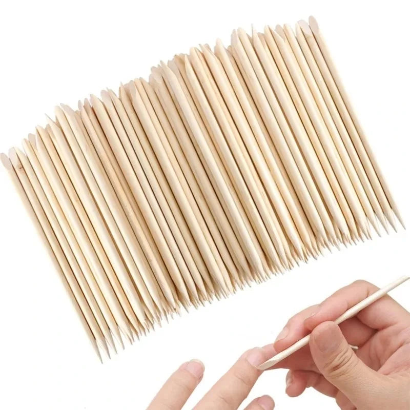 100pcs Wooden Cuticle Pusher Nail Art Stick Double-Side Orange Wood Manicures Remover Stick Nail Gel Polish Drawing Sticks Sa