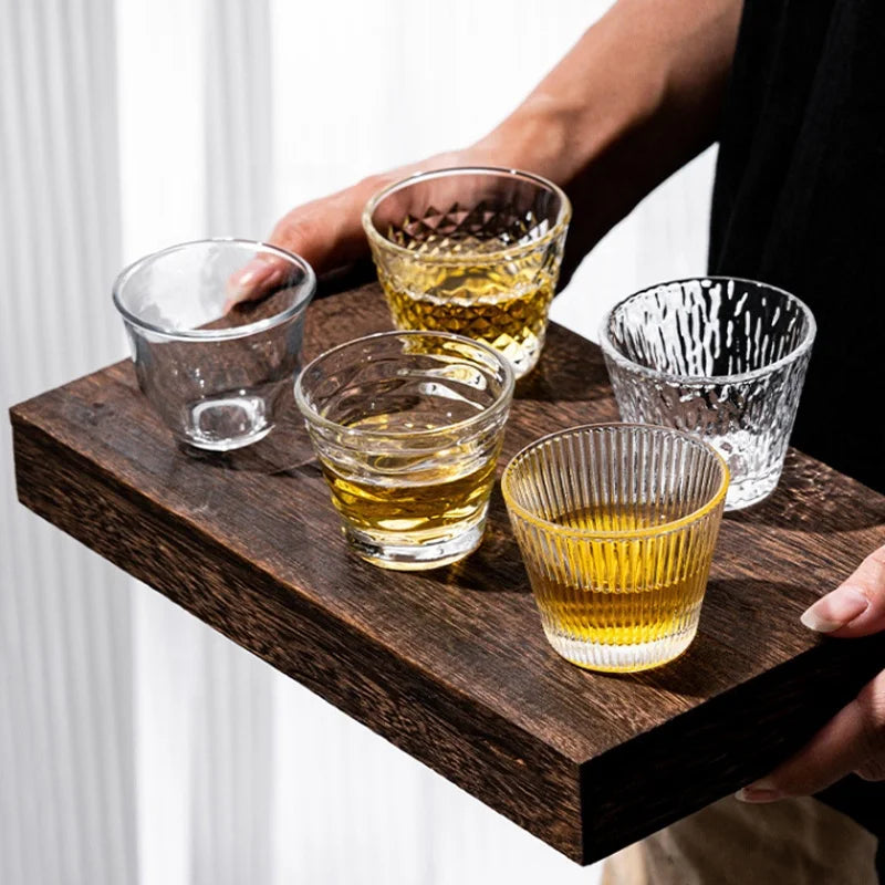 Hotel Ribbed Whiskey Beer Coffee Juice Cup Vertical Striped Kung Fu Tasting Cup Saucer Set Japanese Crystal Glass Small Tea C