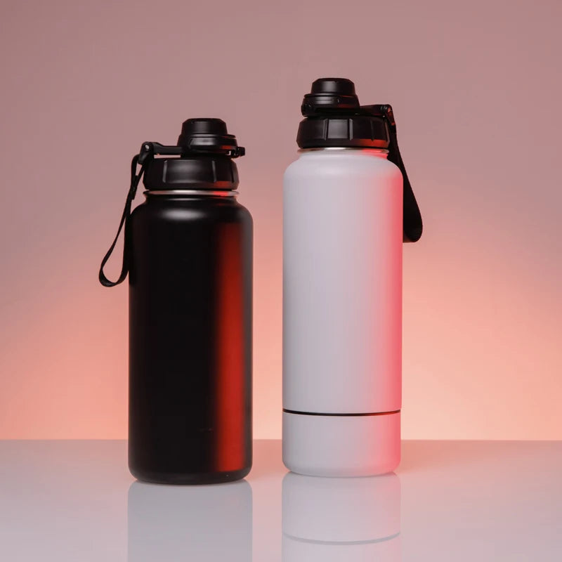 18oz 32oz 40oz Insulated Water Bottle Wide Mouth Flask with Paracord Silicon Handle Lid One-touch Opening and Closing