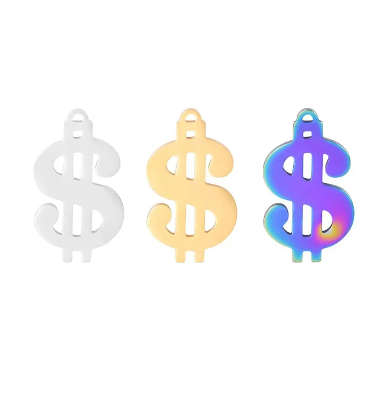 Silver Gold Rainbow Color Stainless Steel US Dollar Sign Charm Dangle Pendant for DIY Bracelet Necklace Jewelry Making