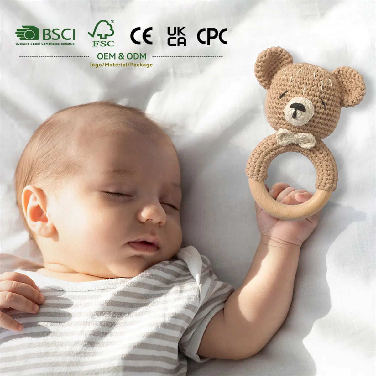 Handmade Bear Baby Teether Wooden Crochet Rattle Hand Shacking Toy Baby Crochet Animal Rattle Teething Toy for Infantsfor Tod