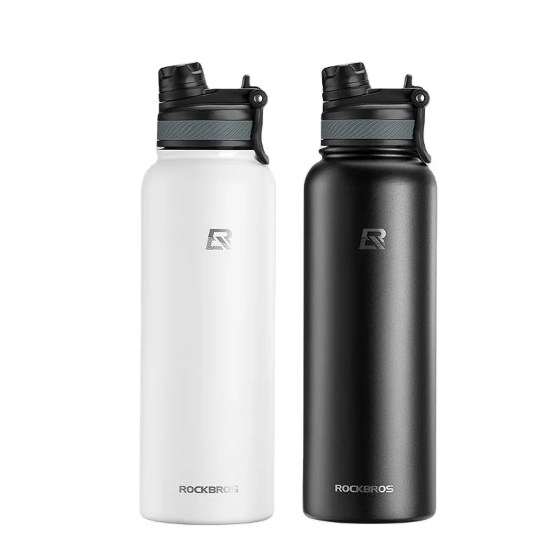 ROCKBROS Custom Sports Water Bottle Large Capacity Stainless Steel 304 Dual Nozzle for Bicycle Use