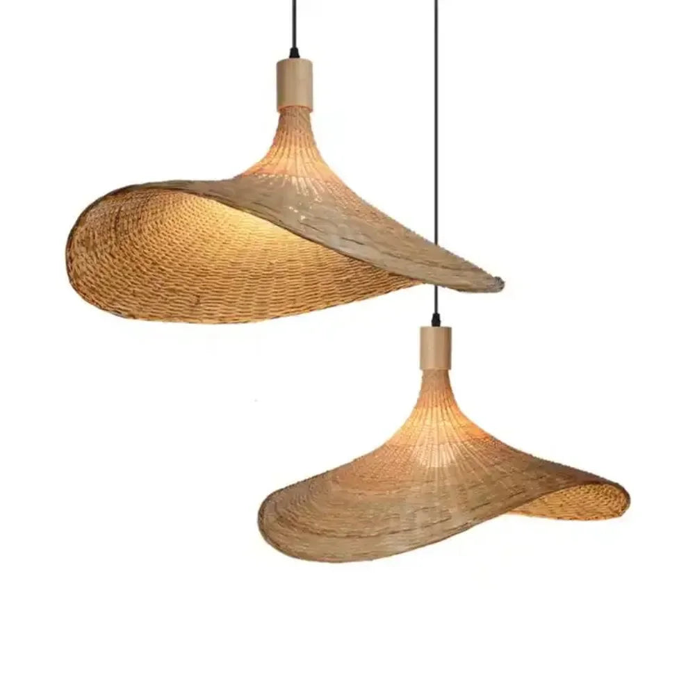 New Chinese Bamboo Pendant Light Tea Room Bamboo Chandelier Straw Hat LED Hanging Lamp for Stairs Lights