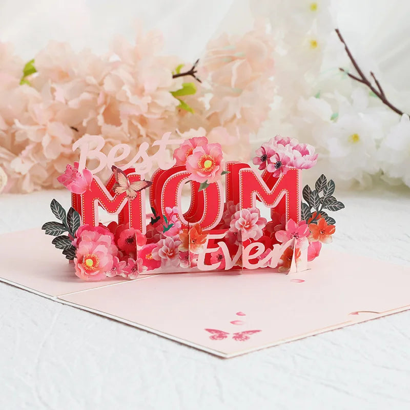 Mother's Day 3D Cards Pop up Greeting Card Message 3D Mom I Love You Flower Pop up Cards Gifts for Mother's Day