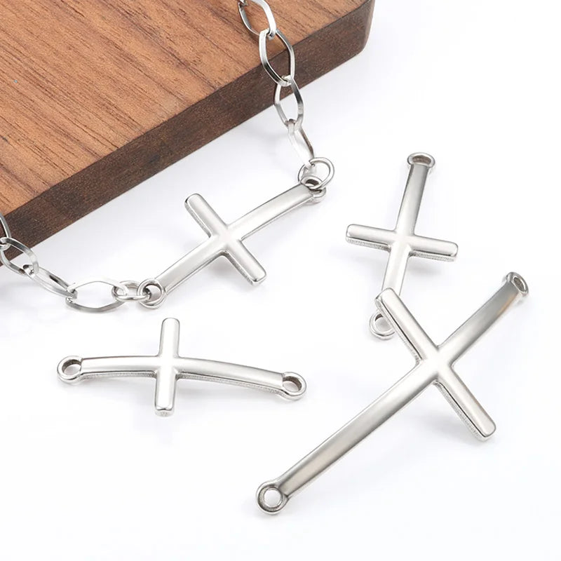 New Arrival Classic Cross Curved Stainless Steel Pendant Religious DIY Necklace Bracelet Making Components Plated Accessories