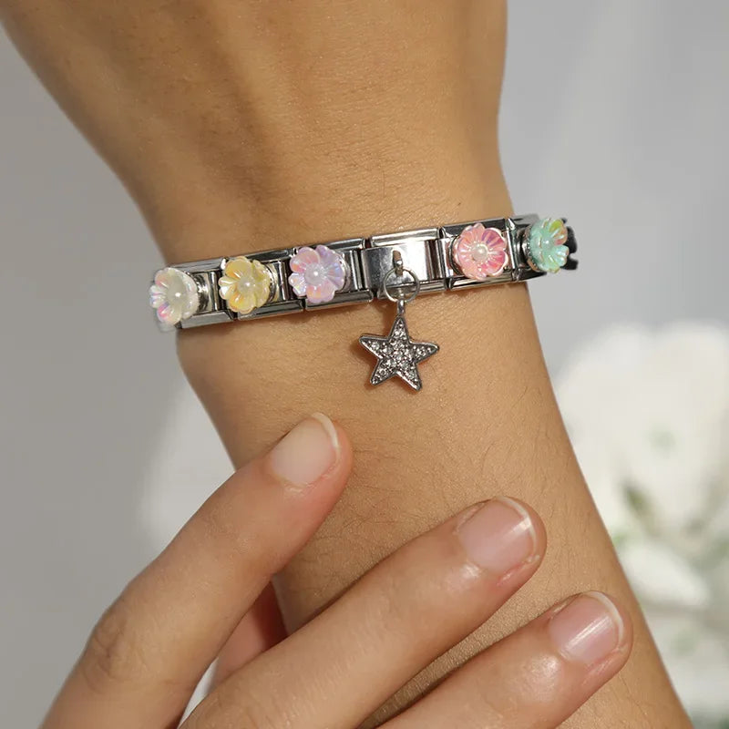 Hapiship Top New Original Daisy Flower Birthday Cake Star Fit 9mm Bracelet Stainless Steel Bulk Italian Charms DJ295