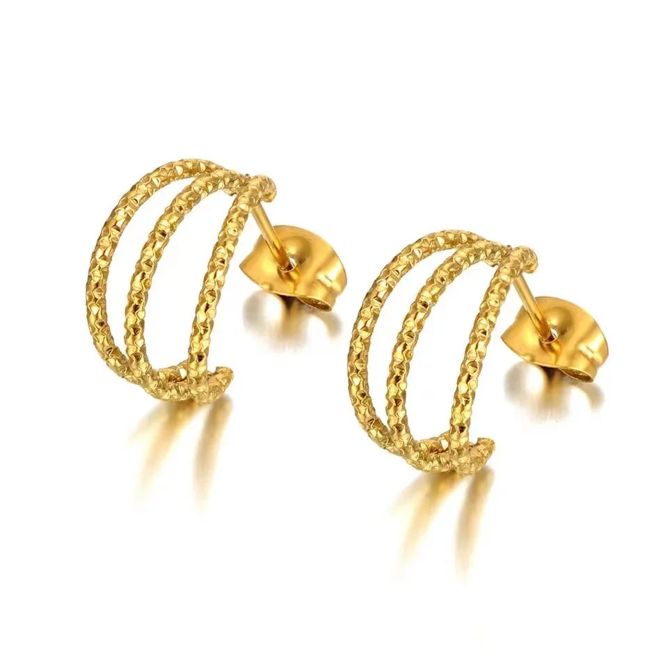 Golden Round Drop Hoop Earring for Women Alloy Three-layer Semiarc Studs Earrings Circle Ear Accessories
