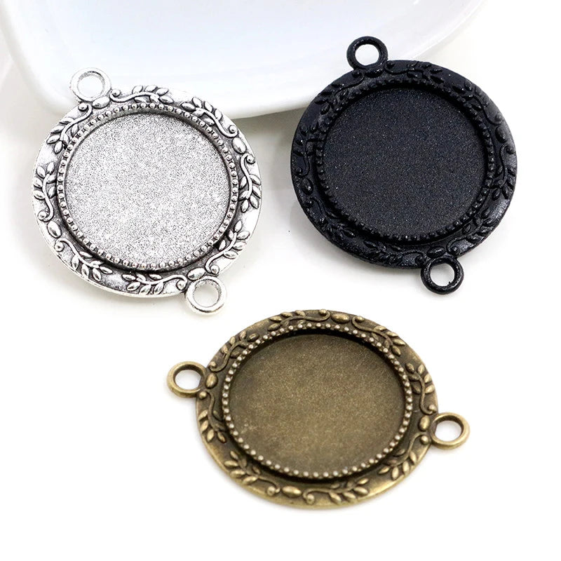 20mm Inner Size Antique Silver Plated Bronze Black Classic  Cabochon Base Setting Charms Pendant Blank Trays