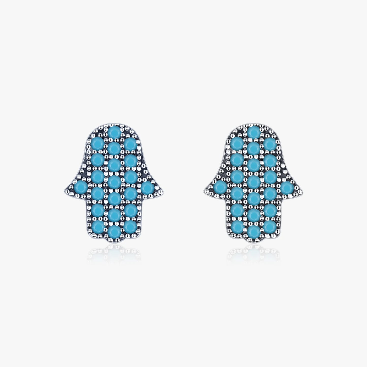 Pure 925 Stetling Silver Vintage Natural Turquoise Stud Earrings for Women Cute Hands Ghost Ear Studs Fine Jewelry Bijoux