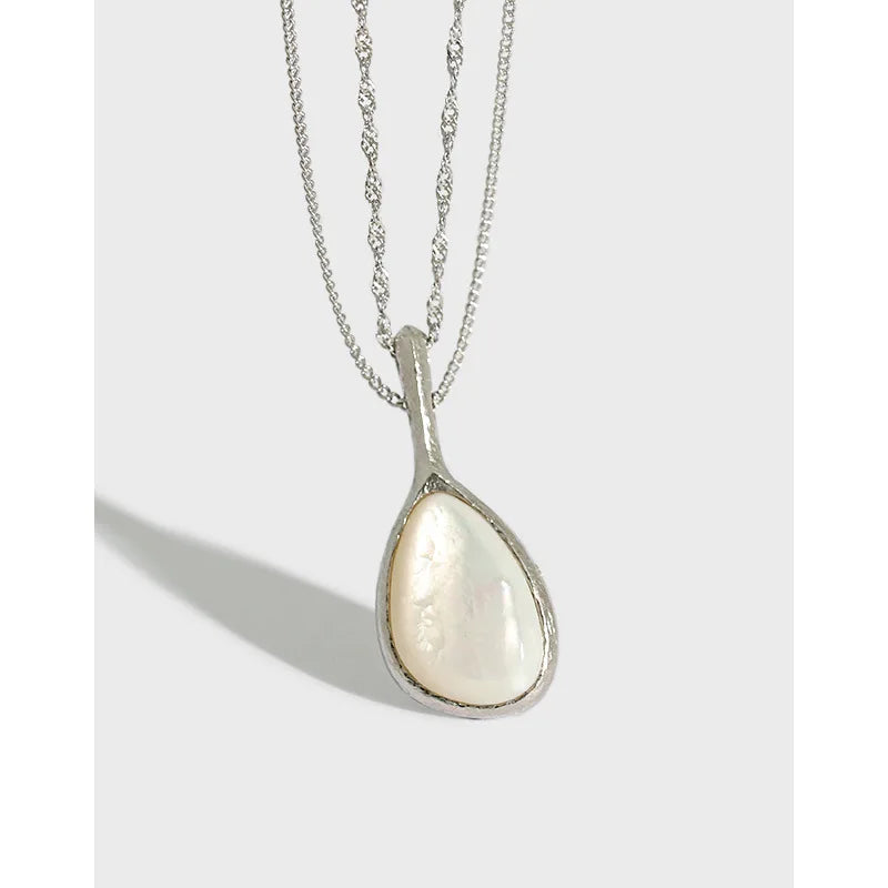 925 Sterling Silver Natural Shell Layered Necklace Waterdrop Cool Men Necklace Sweater Chain Necklaces for Women Wholesale