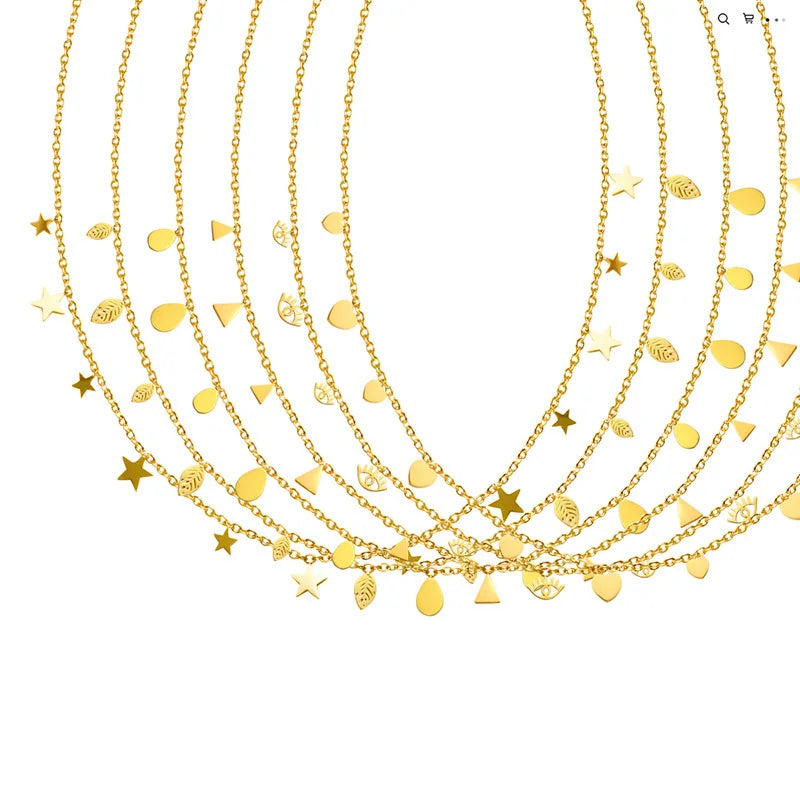 Stylish Simple Waterproof Tarnish Free Geometric Pendant Necklace Stainless Steel Star Oval Leaf Pendant Necklace for Ladies
