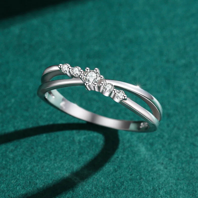 Vintage Sterling Silver 925 Fine Jewelry Double Layer Rings Simple Popular Zircon Jewelry Wedding Ring for Women