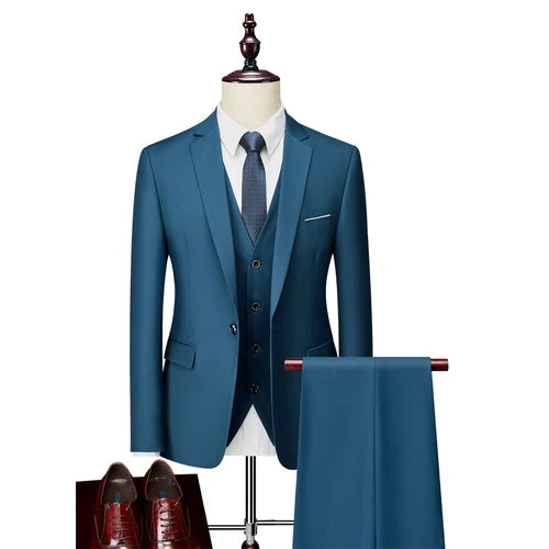 Lake Blue Suits Business Blazers/best Wedding Groom's Three-piece Suit Casual  Tuxedo EUR US Size XS-3XL (Jackets+Vest+Pants)
