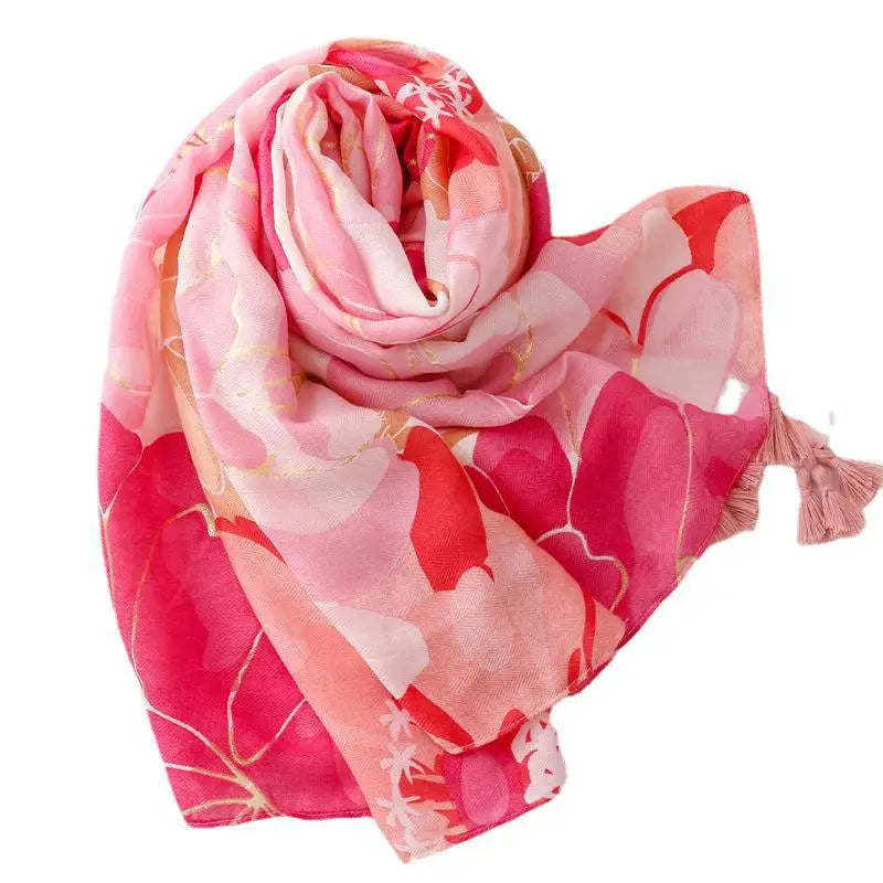 Metallic Style Flower Print Voile Cotton Scarf Custom logo Women Fashion Viscose Floral Design Head Scarf Lady Beach Cover