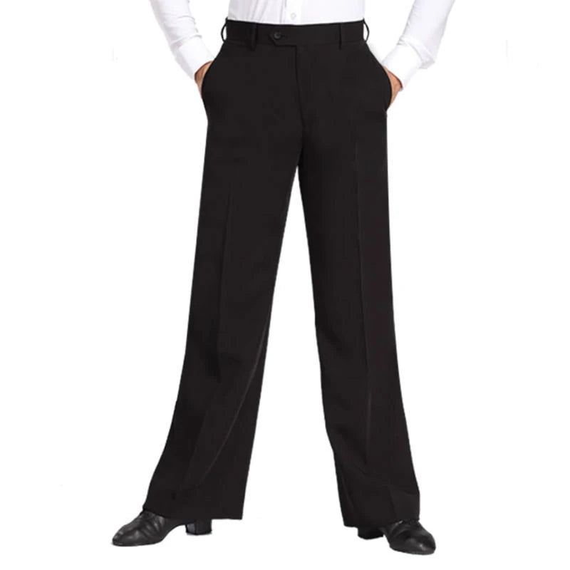 Men Professional Black Straight With Pocket Belt Wide Latin Dance Pants