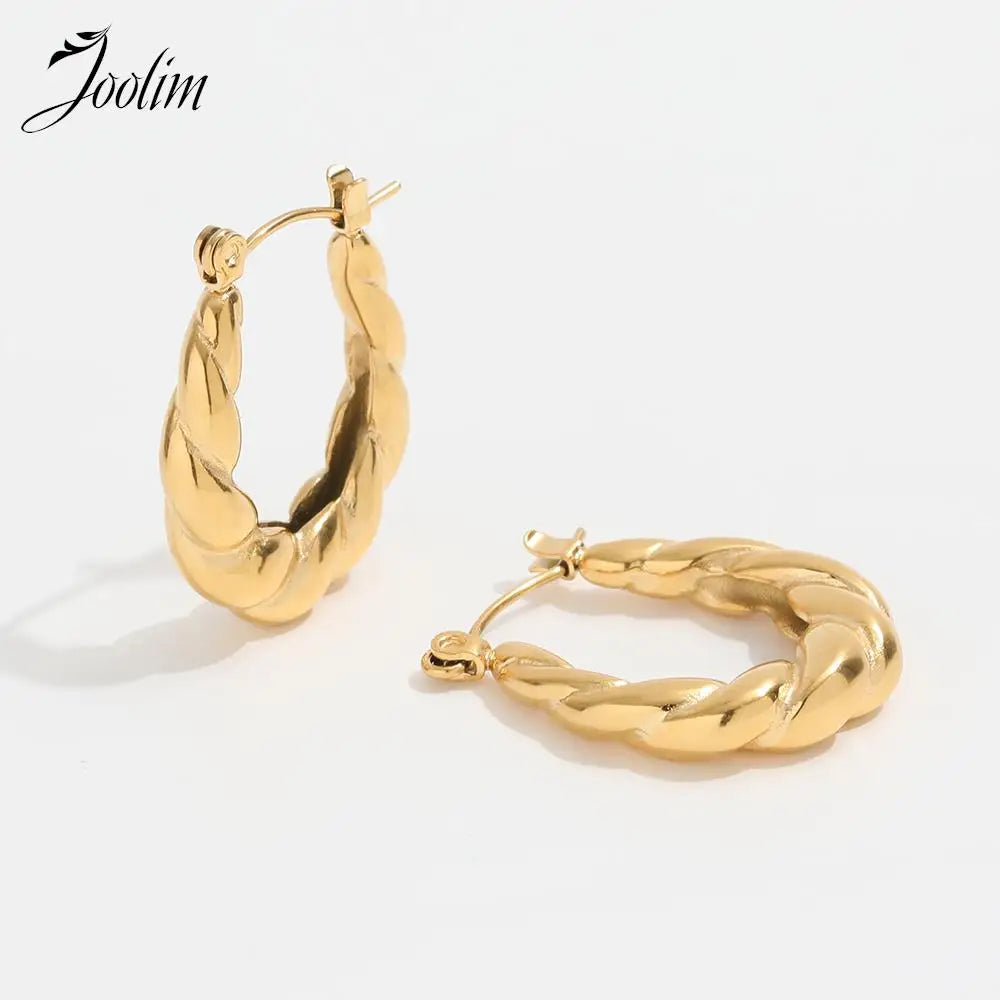 Fenny Permanent Chunky Twisted Rope Dangle Hoop Earring for Women No Fade Wholesale Stainless Steel Ladies Jewelry