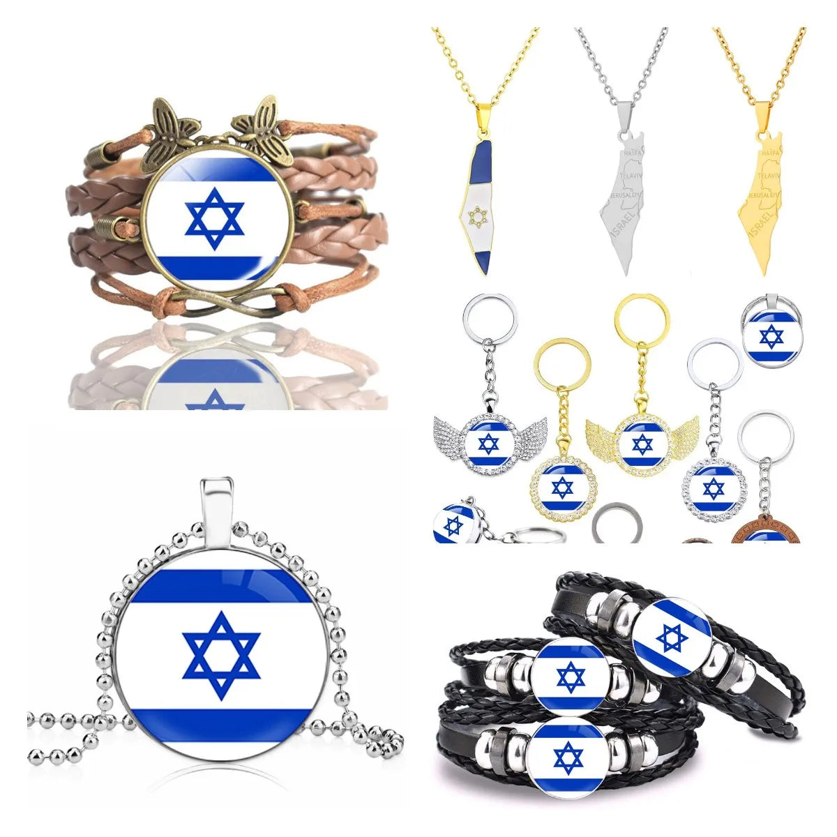 70 Designs Factory Israel Flag Charm Map Pendant Key Chain Ring Cuff Link Tie Clip Necklace Bracelet Earrings Israel Jewelry 