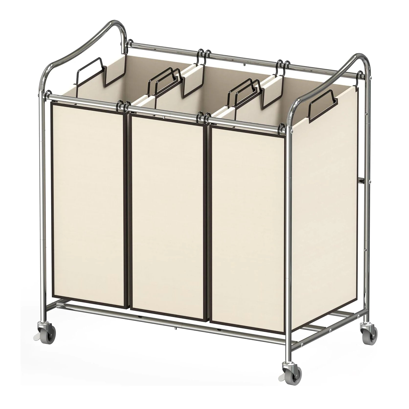 Premium Quality Heavy-Duty 3-Bag Steel Frame Laundry Hamper Sorter Cart with Space-Saving Three Individual Bags