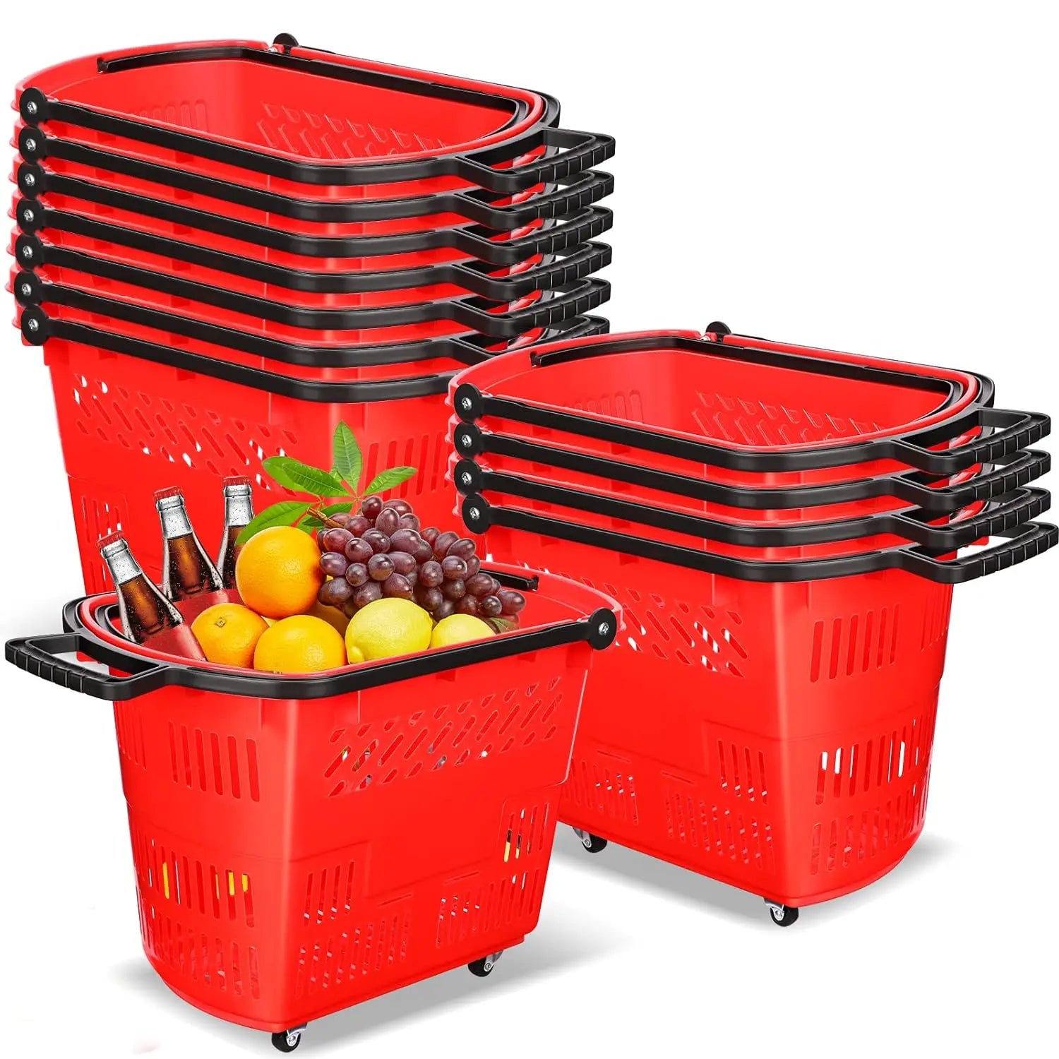 20 L Mini Small Large Grocery Basket With Handles Portable Large Plastic Shopping Basket for Retail Stores With Wheels