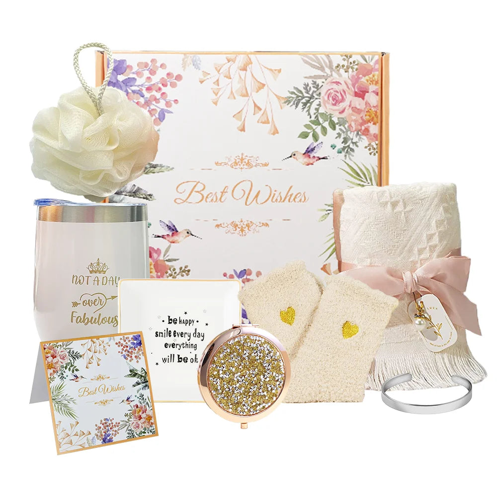 New Product Ideas 2024 White Wedding Favors With Towel Tumbler Mirror 8 Pieces Customize Birthday Gift Sets for Men and Women