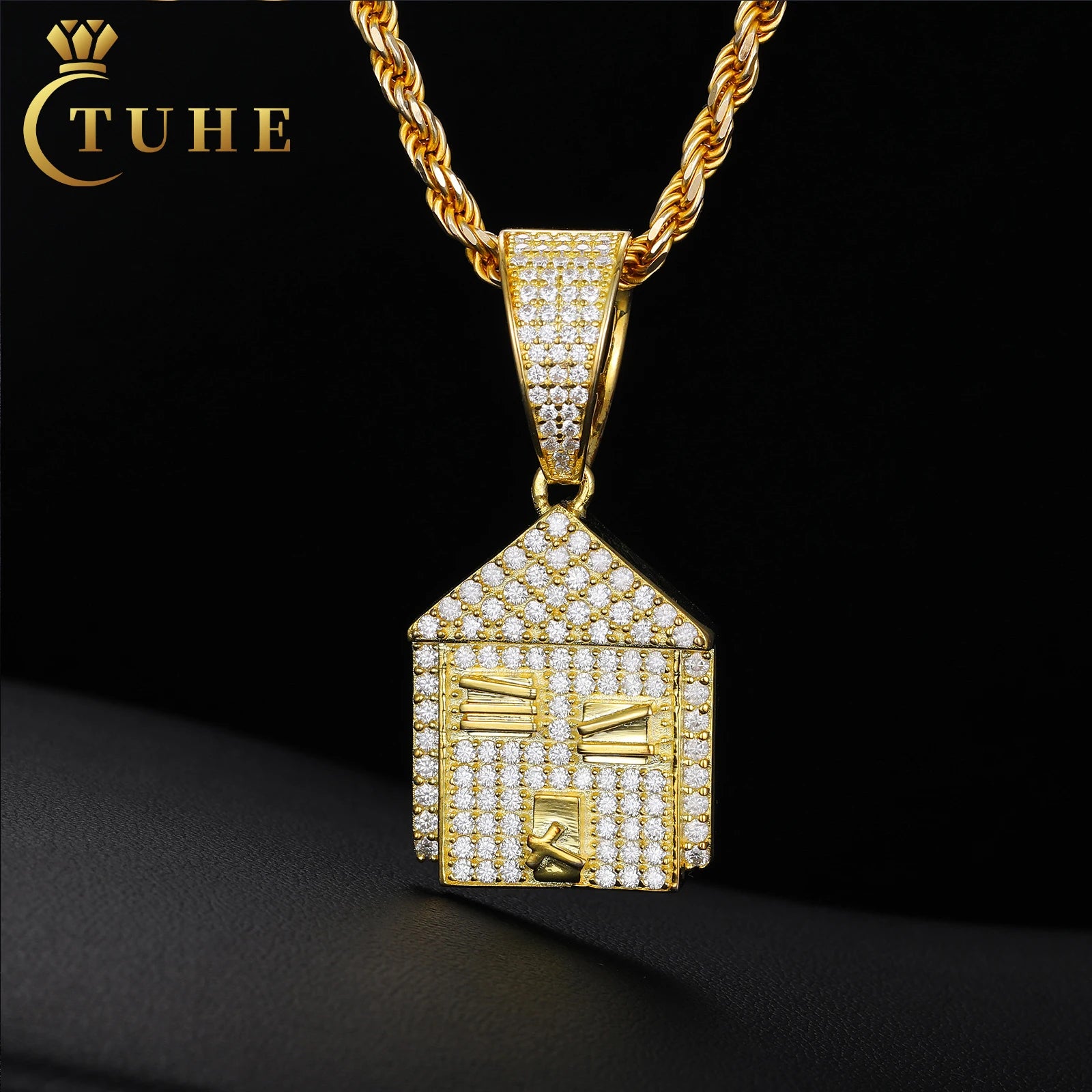 Wholesale Hip Hop Jewelry Gold Plated 926 Sterling Silver VVS Moissanite Diamond Iced Out Little House Pendant for Men
