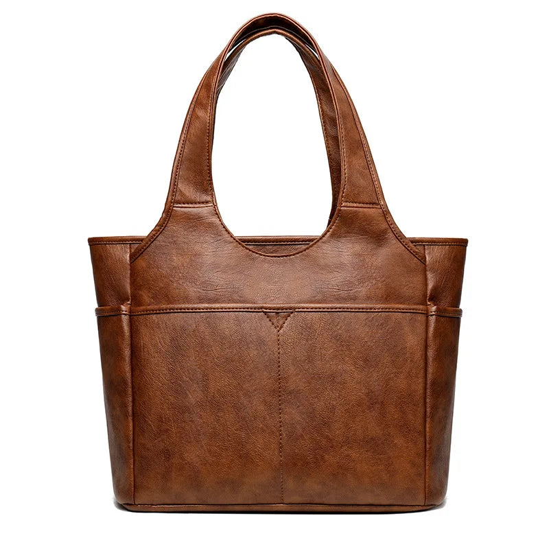 Large Capacity Solid Color Pu Leather Portable Women's Tote Bag Hobo Pu Leather Top Handle Bucket Shoulder Bag