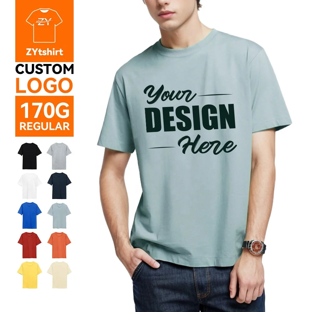 ZYtshirt Wholesale 170GSM 100% Cotton Custom T-Shirt with Logo Printing for Casual Wear